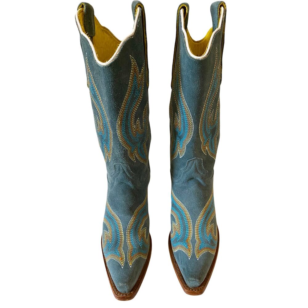 Planet Cowboy Steel Your Blues Suede Western Boots Womens 7 USA Snip Toe - Picture 2 of 12